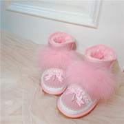 原创皮毛一体加厚雪地靴冬季粉色狐狸毛保暖短筒防滑大棉靴子