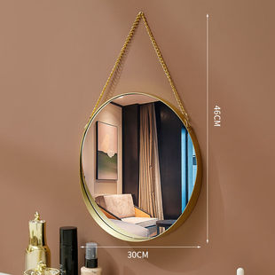 北欧洗手间镜子圆形挂镜挂墙浴室镜化妆镜壁挂卫生间铁艺大圆镜子