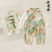 婴儿汉服女宝宝春秋婴儿中国风连体衣春装洋气时髦5个月宝宝衣服