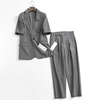 k976灰色短袖西装套装女2023夏通勤(夏通勤)职业，显瘦百搭小西服裤子两件套