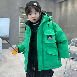 男童绿色冲锋衣羽绒服冬季加厚2023大儿童冬装免洗外套洋气潮