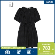 itb+ab女装短袖连衣裙，休闲夏季优雅气质时尚格纹短裙130bsk