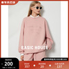 Basic House/百家好圆领刺绣卫衣女2023秋季粉色短裤两件套