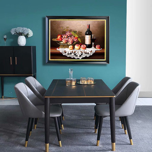 横版餐厅装饰画酒瓶水果静物高清喷绘有框画美式简约油画可