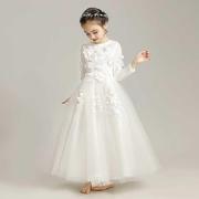 儿童礼服公主裙长袖加绒婚纱，小花童结婚礼，裙主持人钢琴演出服高端