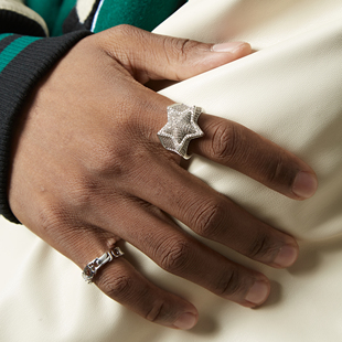 icegang星星戒指男潮流，个性男款镶嵌满钻指环，高级欧美嘻哈hiphop