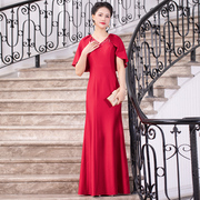 多丽琦红色晚礼服高端奢华大牌连衣裙喜婆婆妈妈婚宴礼服2022