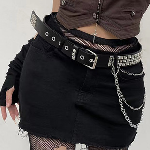 哥特重金属蒙古包朋克铆钉挂链，腰带男女通用时尚，个性潮流皮带黑色