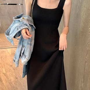 针织吊带裙女夏款法式性感外穿打底连衣裙气质宽肩带内搭背心裙子