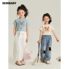 senbaby童装定制儿童短袖t恤女童，夏装上衣中大童，小猫小狗印花短t