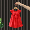 女童连衣裙红色裙子宝宝洋气，纯棉夏装女孩，公主裙3周岁礼服小童装