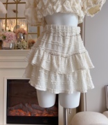 法式小众蕾丝百褶裙女装，2024年夏季重工镶钻高腰，蛋糕裙半身裙