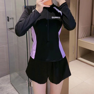 2024泳衣女分体运动平角保守显瘦遮肚两件套学院风少女温泉带袖