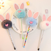 创意兔耳朵毛球笔好看的笔超萌可爱少女心文具黑色0.5mm中性笔
