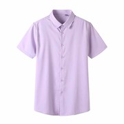 罗米欧男士夏季净色尖领清爽透气商务休闲中年短袖衬衫