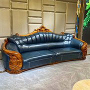 欧洛仕欧式乌金木真皮沙发中式实木别墅大户型客厅家具皮艺沙发