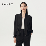 LANCY/朗姿女装2023夏季真丝宽松短外套女雪纺薄夹克长袖上衣
