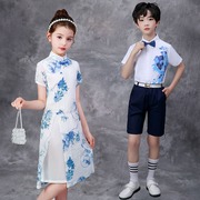 古筝演出服青花瓷儿童比赛中国风表演服装女童旗袍六一节表演服