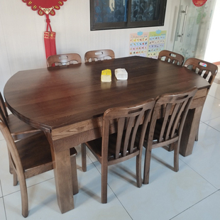 水曲柳实木餐桌椅大户型饭桌家用1.8米12人大圆桌小户型折叠餐桌