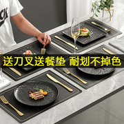 日式牛排餐盘叉套装黑色西餐牛扒盘高级感餐具套装西式餐厅餐盘