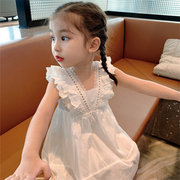 女童连衣裙夏季2024儿童无袖裙子，白色背心裙女宝宝蕾丝公主裙