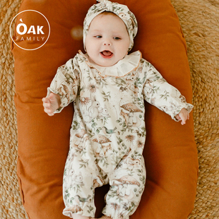 oakfamily新生婴儿连体衣，宝宝春装满月衣服，长袖百天初生爬服