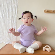 婴儿短袖三角哈衣满月宝宝拍照纯棉纯色周岁打底包屁衣连身衣爬服