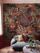 美式花卉墙纸客厅电视墙壁布，卧室床头背景，墙布壁纸复古定制壁画