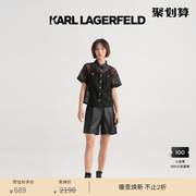 karllagerfeld卡尔拉格，斐黑色缕空蕾丝短袖，翻领衬衫女老佛爷