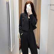 香港潮牌2023秋冬西装两件套女时尚气质短款上衣外套休闲套装
