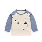 春季宝宝长袖T恤婴儿单件上衣圆领肩扣男童女童装0-3岁打底衫