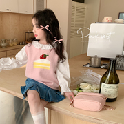 女童毛线马甲2024春装宝宝可爱套头上衣韩版儿童冰淇淋针织衫