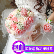 结婚花束中式韩版仿真新娘伴娘，手捧花婚礼摄影道具玫瑰花红手捧花