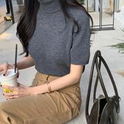 韩国女装aubezest2023冬款高领纯色韩版短袖针织衫