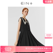 EIN/言原创黑色复古蕾丝拼接无袖雪纺连衣裙女气质礼服裙春夏