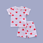 婴儿短袖套装夏薄款纯棉镂空提花，1-3岁宝宝夏装男女童装小孩衣服