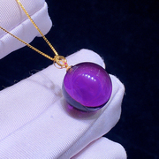 天然巴西紫水晶圆珠吊坠玻璃体女款灵球锁骨链18k金镶嵌紫罗兰色