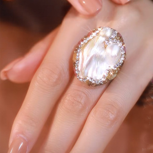 法式复古优雅巴洛克碧玺手工天然珍珠戒指气质活口戒指看实物选品