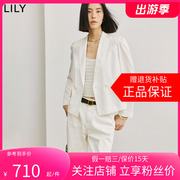 商场同款lily2024夏女装(夏女装，)莱赛尔含亚麻复古泡泡袖西装外套