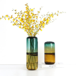简欧式创意拼色玻璃花瓶，鲜花干花插花客厅台面，酒店样板房软装摆件