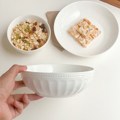 碗家用4.5寸米饭碗甜品沙拉碗纯白吃饭的碗面碗釉下彩竖纹陶瓷6寸