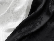 柔软垂感光泽弹力 黑色白色蔷薇花浮雕提花缎面布料旗袍汉服面料