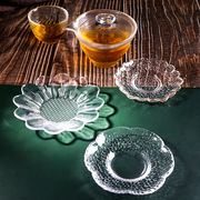 手工玻璃杯莲花透明茶杯垫，隔热垫托茶垫茶碟日式防滑茶道茶杯垫托