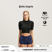 24春夏Palm Angels女士黑色短款MONOGRAM针织短袖上衣