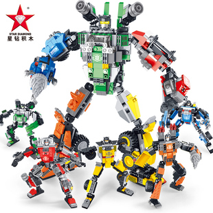 星钻积木拼装积变战士男孩子，变形机器人金刚恐龙，中国积木玩具拼图