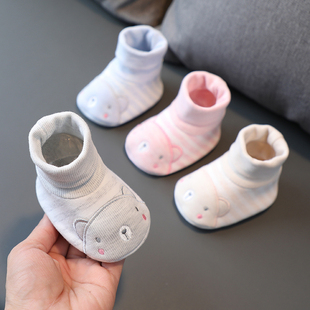 新生婴儿袜春秋，冬季不掉0-3-6-12个月男女，宝宝防掉软底学步棉布鞋