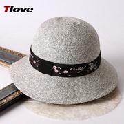 T3897+时尚刺绣织带草帽休闲出游渔夫帽