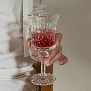 小众ins法式浮雕高脚杯复古香槟杯高颜值家用女红酒杯玻璃水杯子