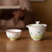快客杯旅行茶具手绘绿竹釉下彩陶瓷便携式快客杯一壶一杯随身