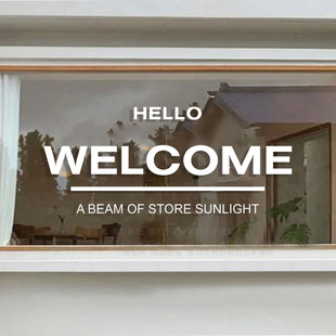 welcome欢迎光临玻璃贴纸ins英文字母服装店橱窗玻璃背景装饰墙贴